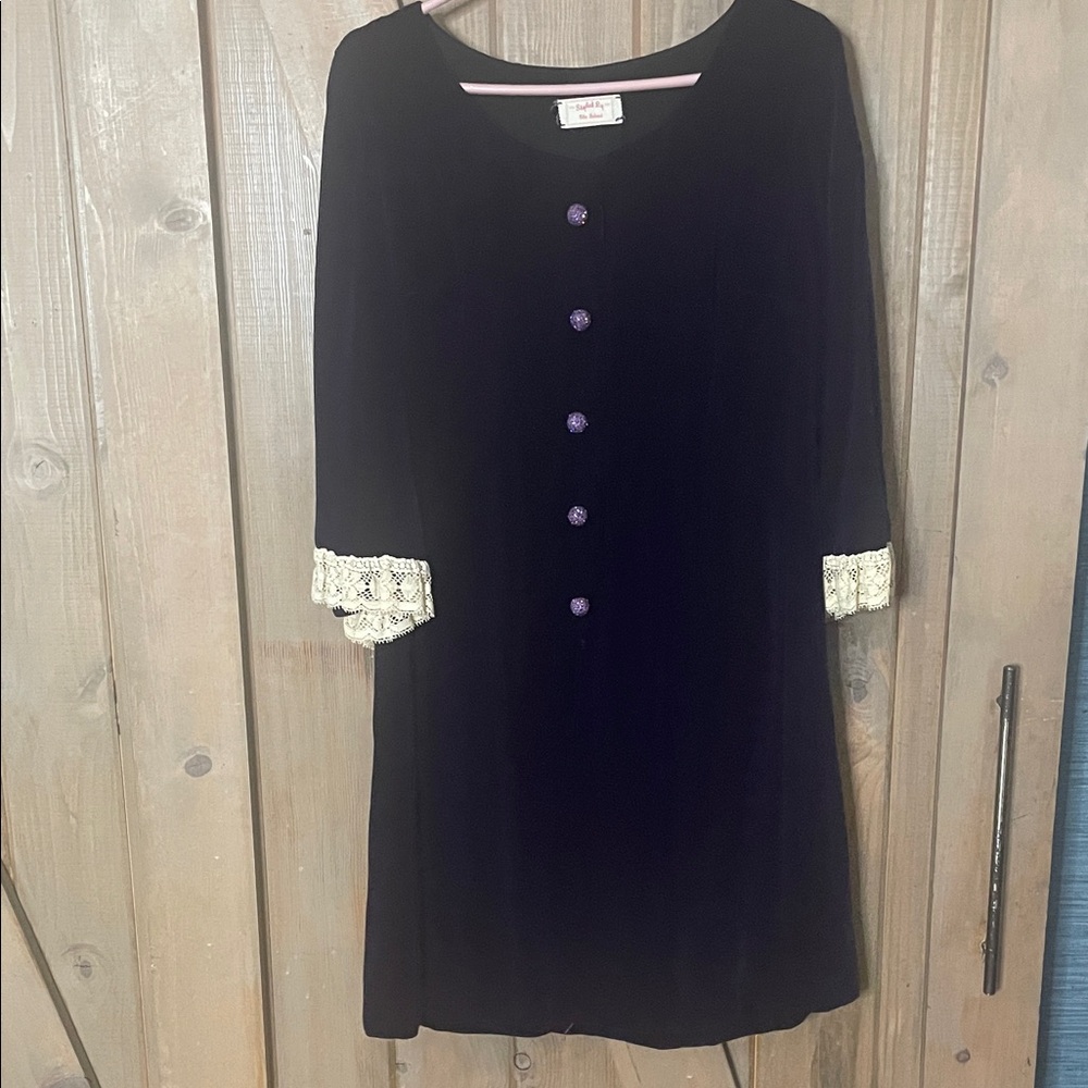 Vintage, Handmade, Elegant Eggplant Dress with Lace Cuffs